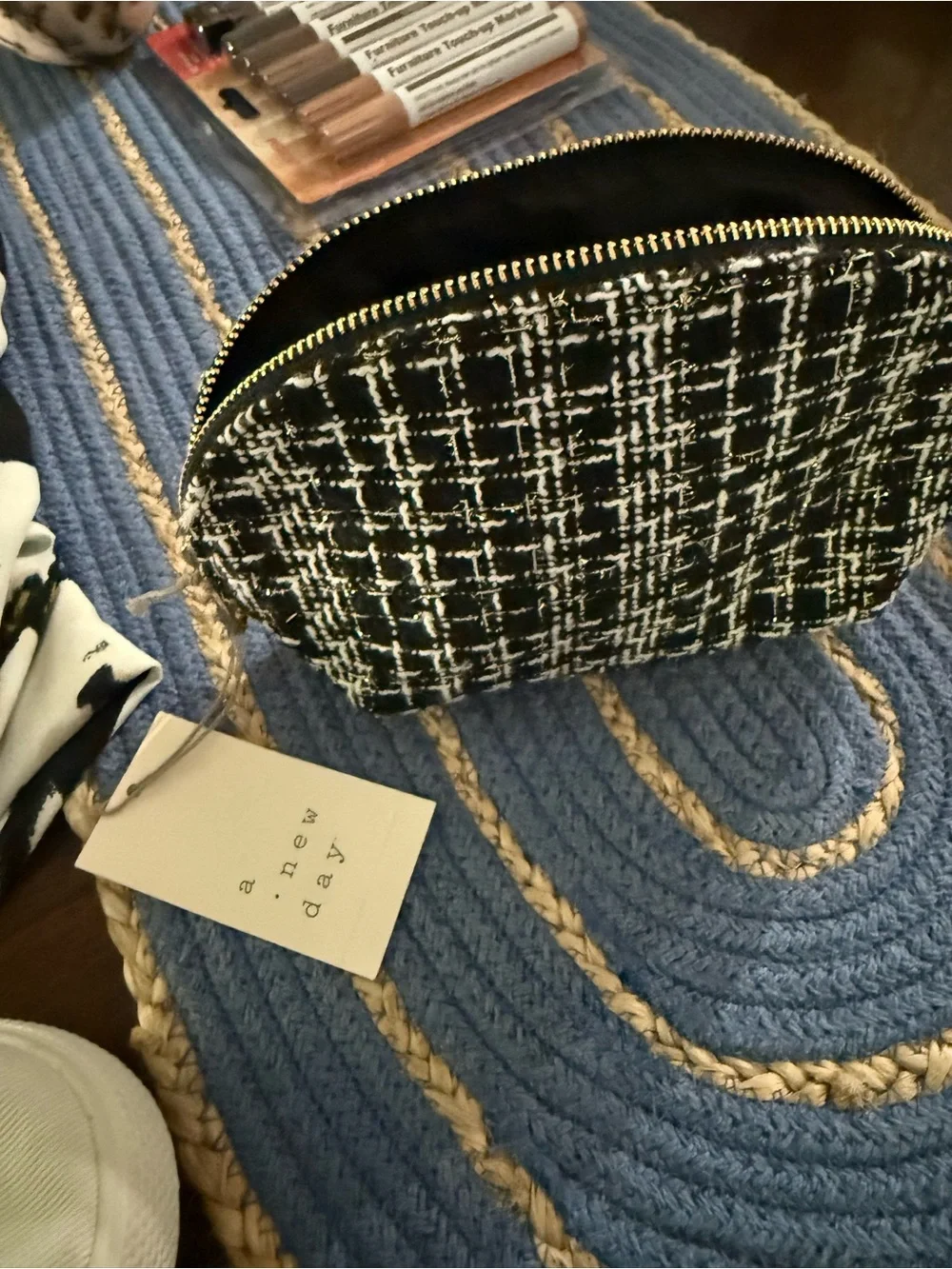 a new day Black and White Tweed Zip Cosmetic Pouch